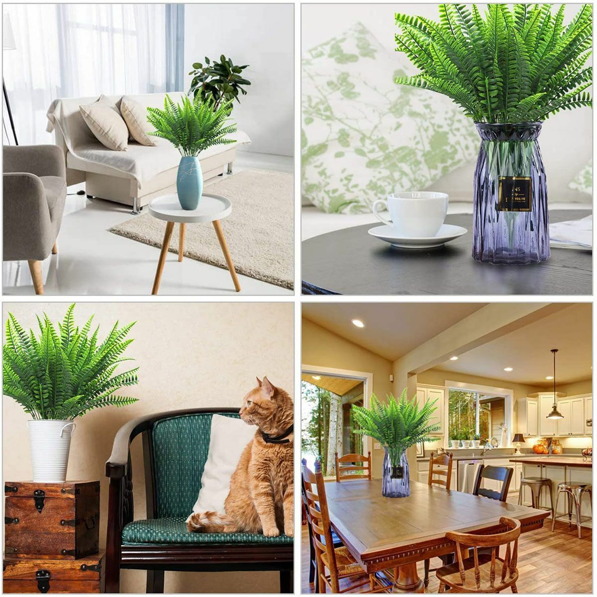 3X Artificial Fake Boston Fern Plants Bushes Artificial Ferns Outdoor Decor US