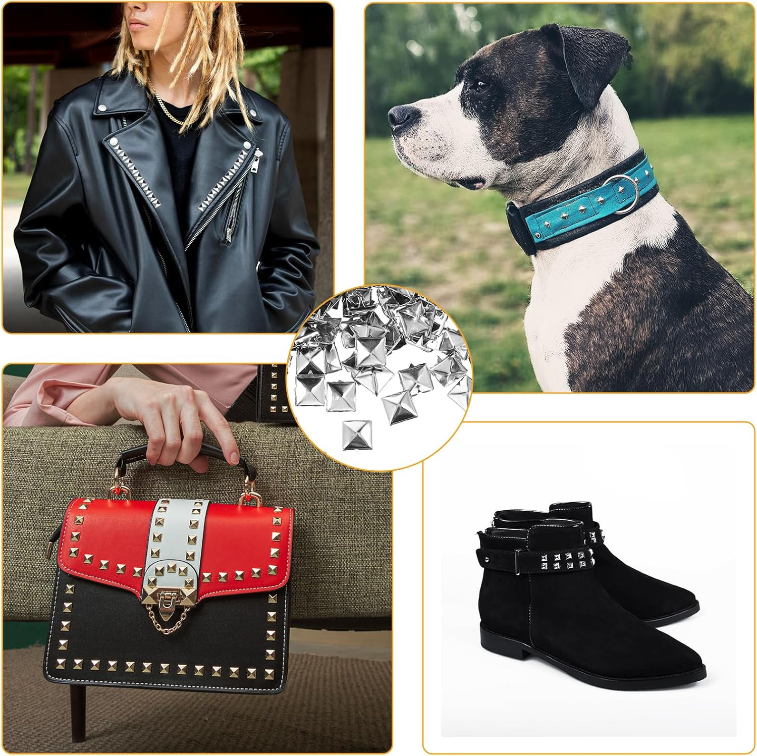 500 Pcs 10mm Silver Pyramid Metal Studs for Clothing Bags and Crafts