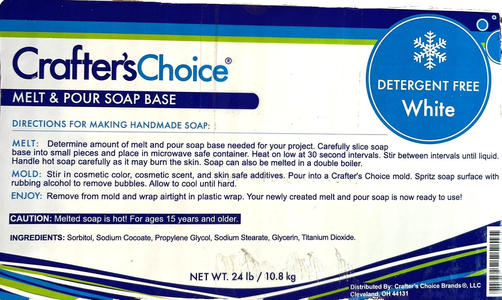 Crafter's Choice 24 LB - WHITE Melt and Pour Soap Base Detergent SLS/SLES Free