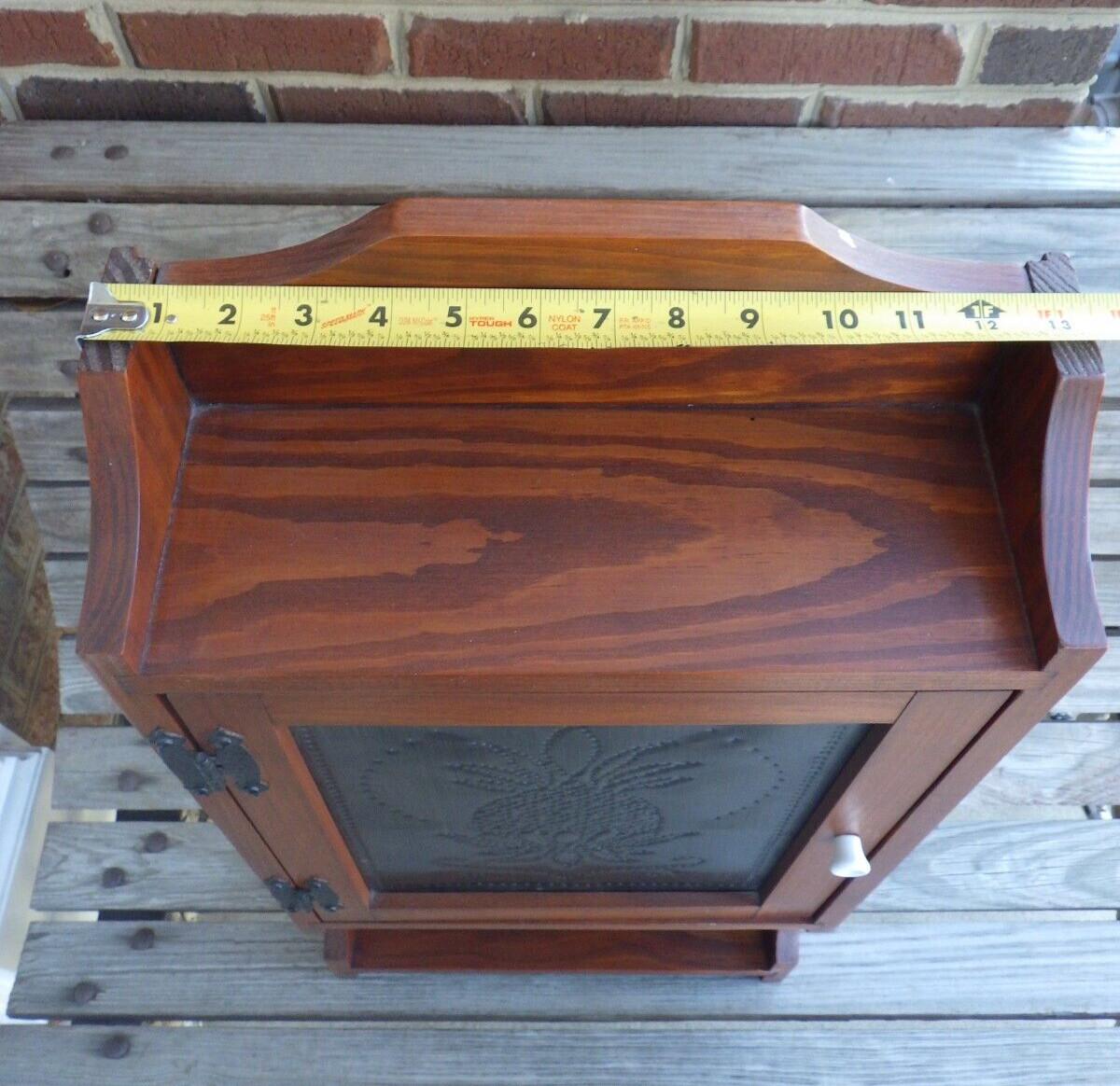 Wall Cabinet Mahogany Wood Punched Tin Pineapple Motif Farmhouse Décor