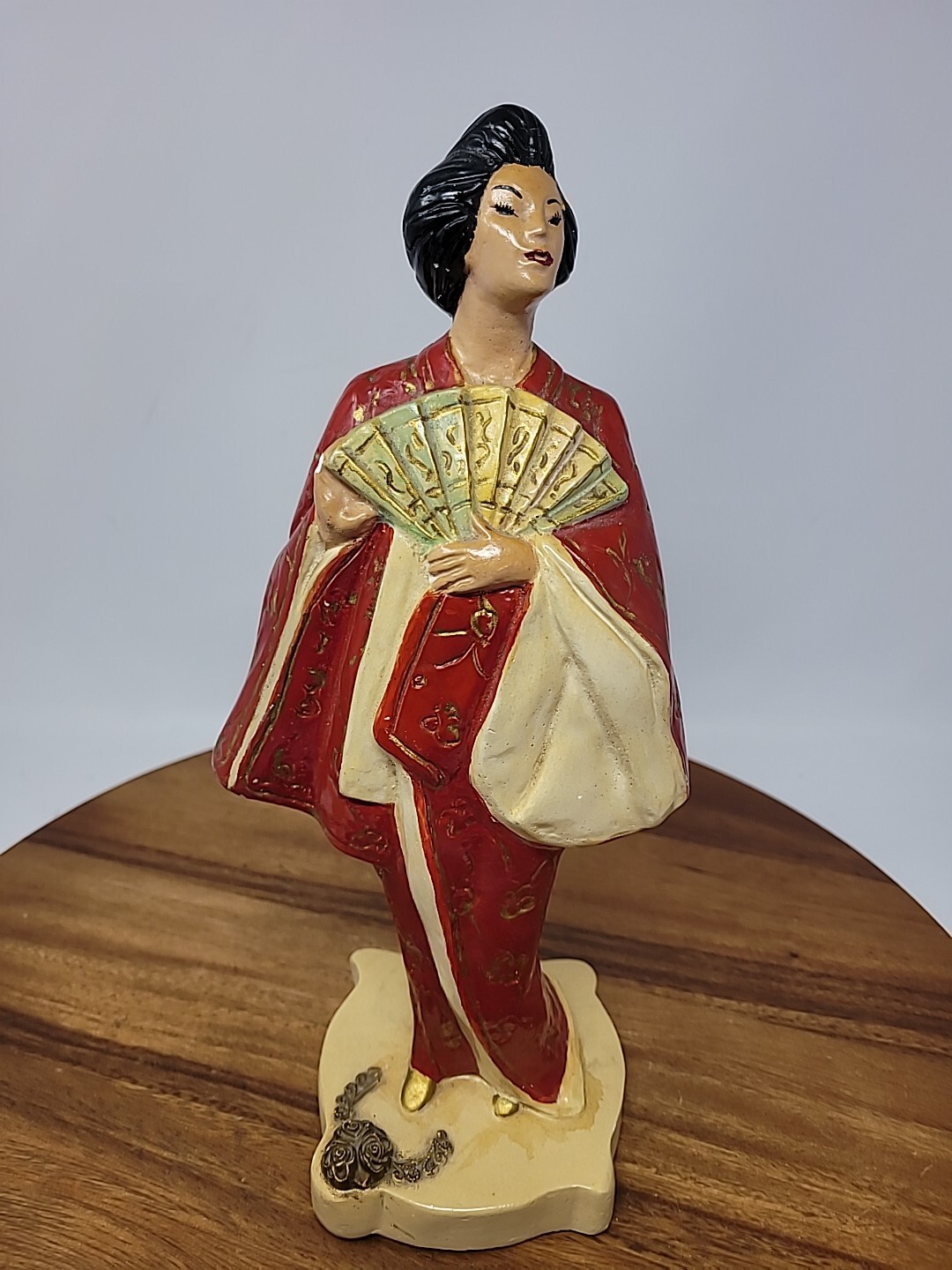 Japanese Asian Chalkware Vintage Two Figurines 12"