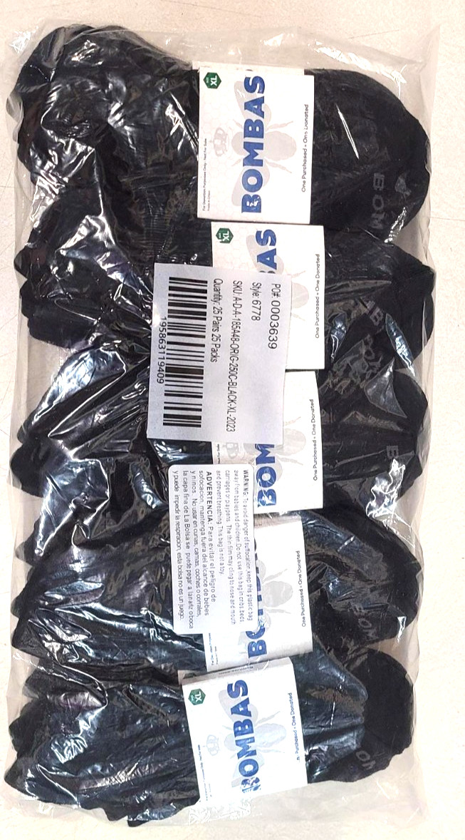 Bombas Black Socks Size XL Ankle 25 Pairs NEW