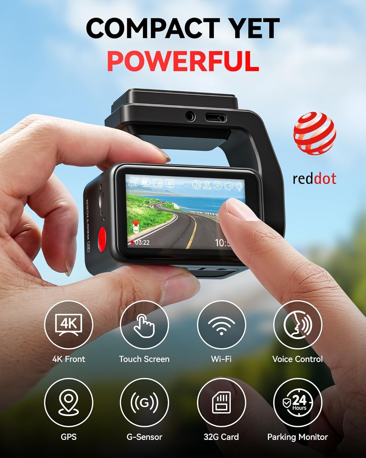 REDTIGER F4 32GB Dash Cam Front & Rear 4K Dash Camera 5.8GHz WiFi 2"Touch Screen