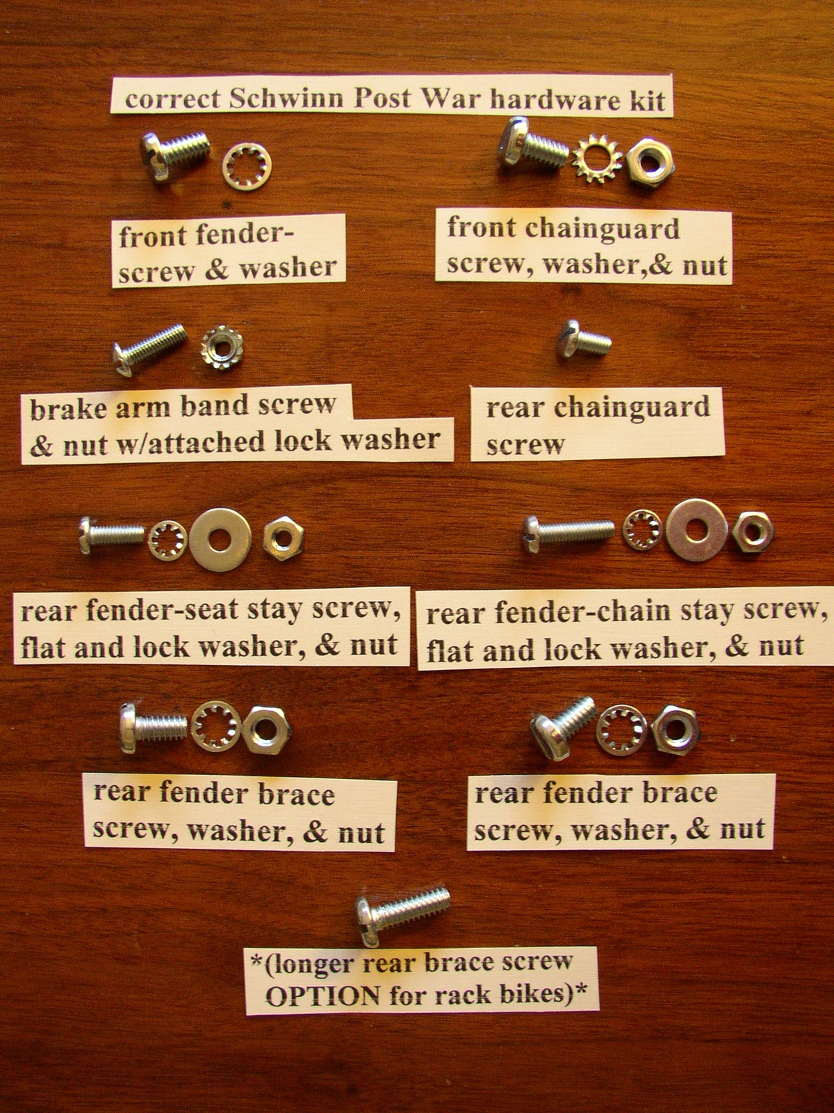 NEW SCHWINN HARDWARE KIT screws nuts frame chainguard fender fork rack DX B6