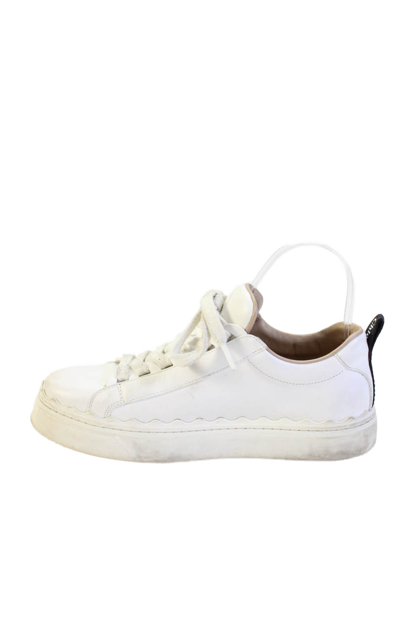 Chloe Womens Leather Low Top Athletic Sneakers Shoes White Size 8