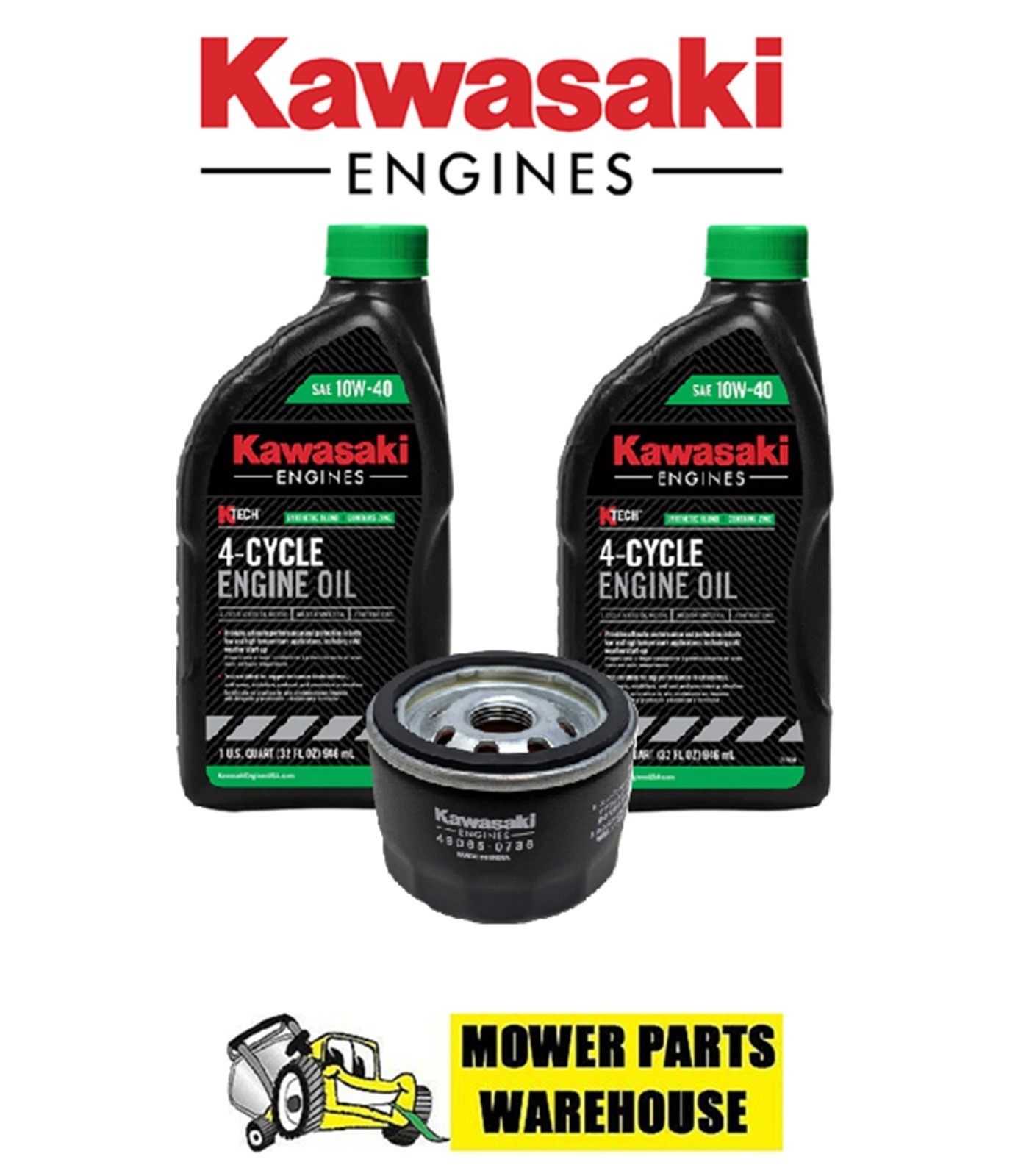 Genuine Kawasaki Oil Change Kit (2)99969-6296 10W-40 & 49065-0736 Filter -0721