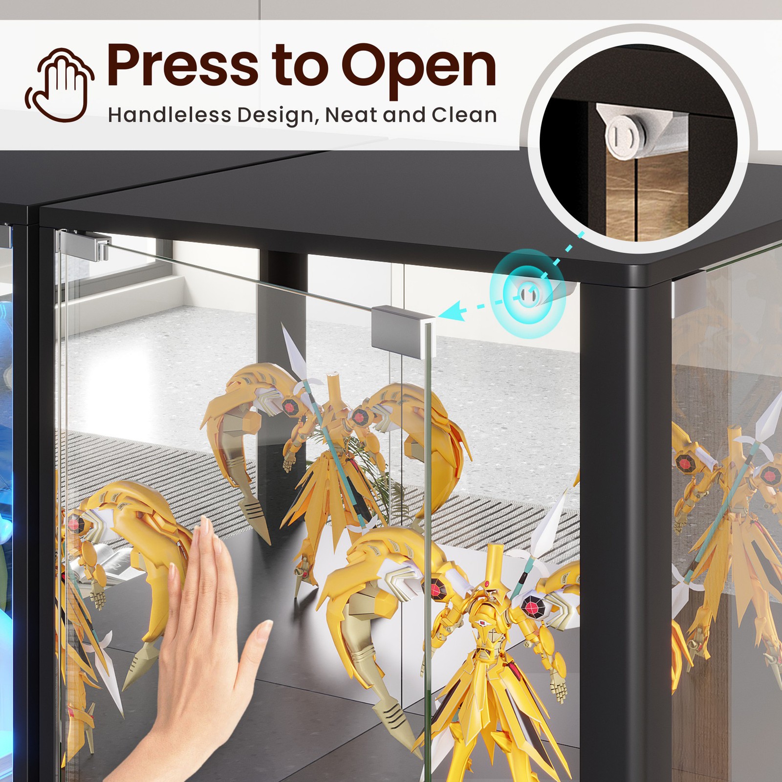 Gurexl Glass Curio Cabinet with RGB Lights, 4-Tier Display Case for Collectibles