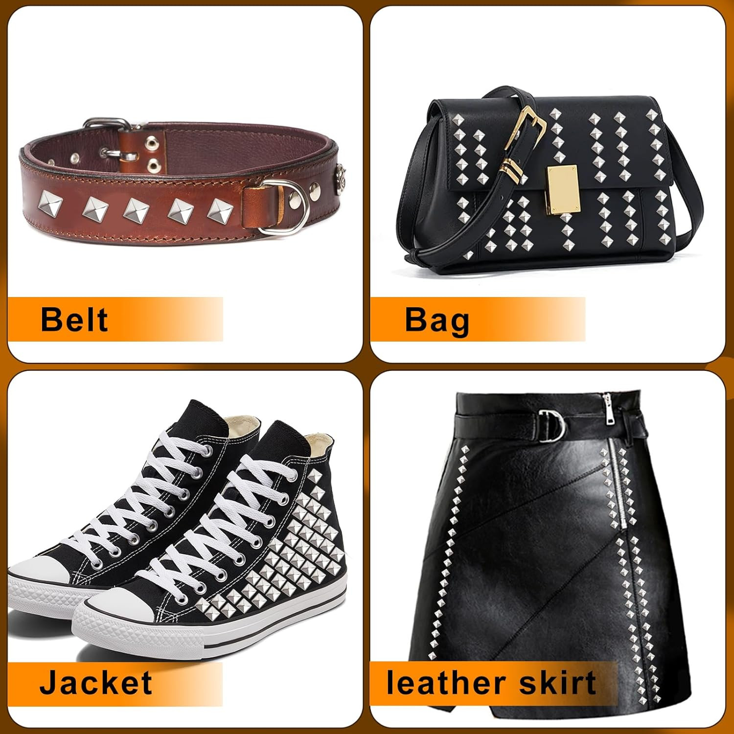 1000 Pcs 10mm Silver Pyramid Studs for Clothing and Leather Crafting