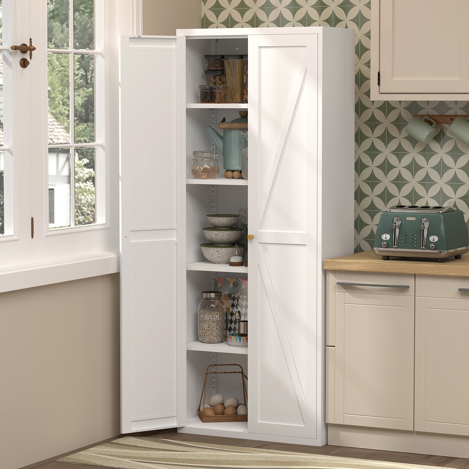 71" Tall Metal Kitchen Pantry Storage Cabinets with Doors and Shelves, Cupboard