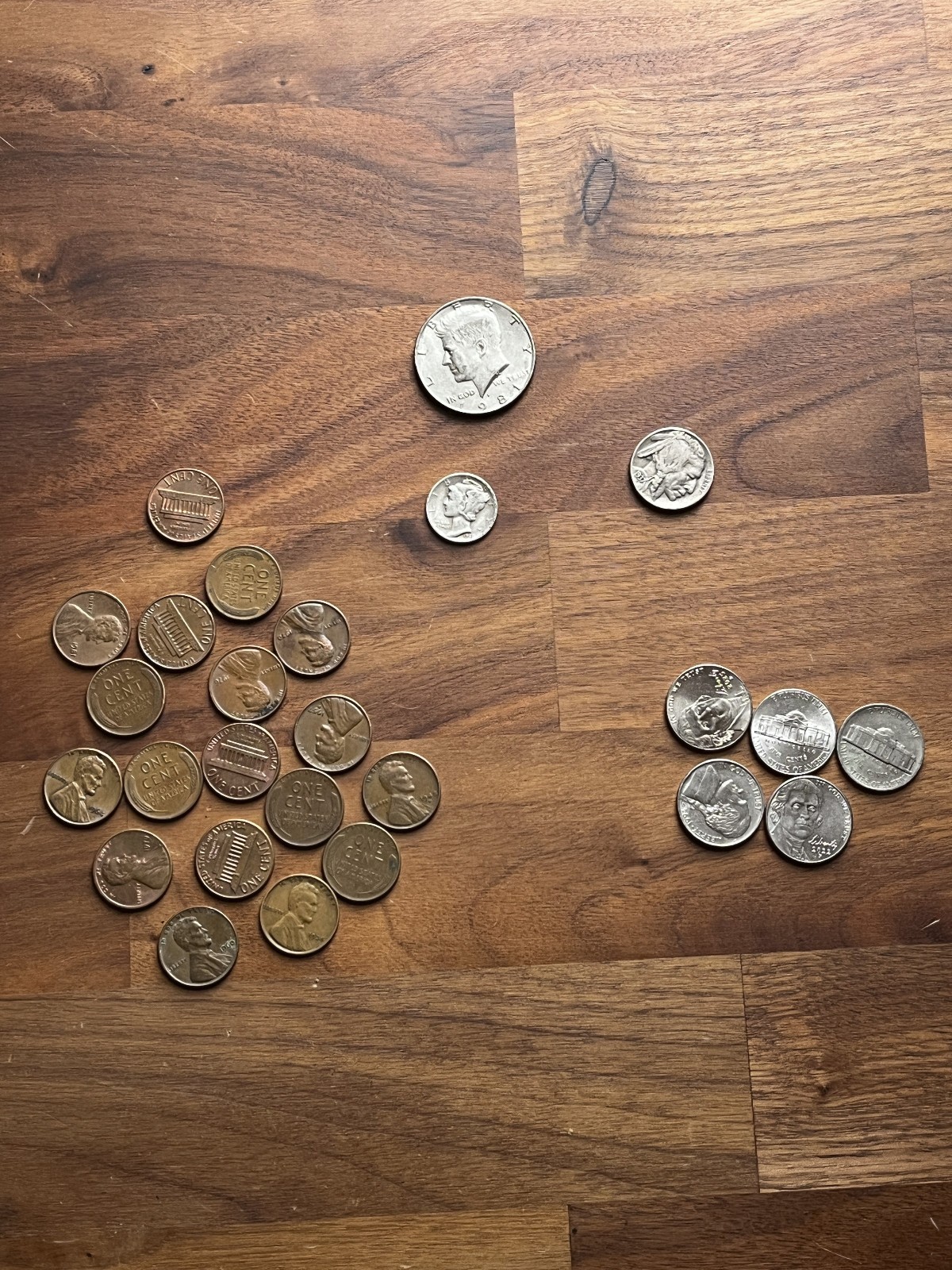 Mercury Dime Coin Hunt Lot – Wheat Cents, Buffalo Nickel, Kennedy Half Dollar