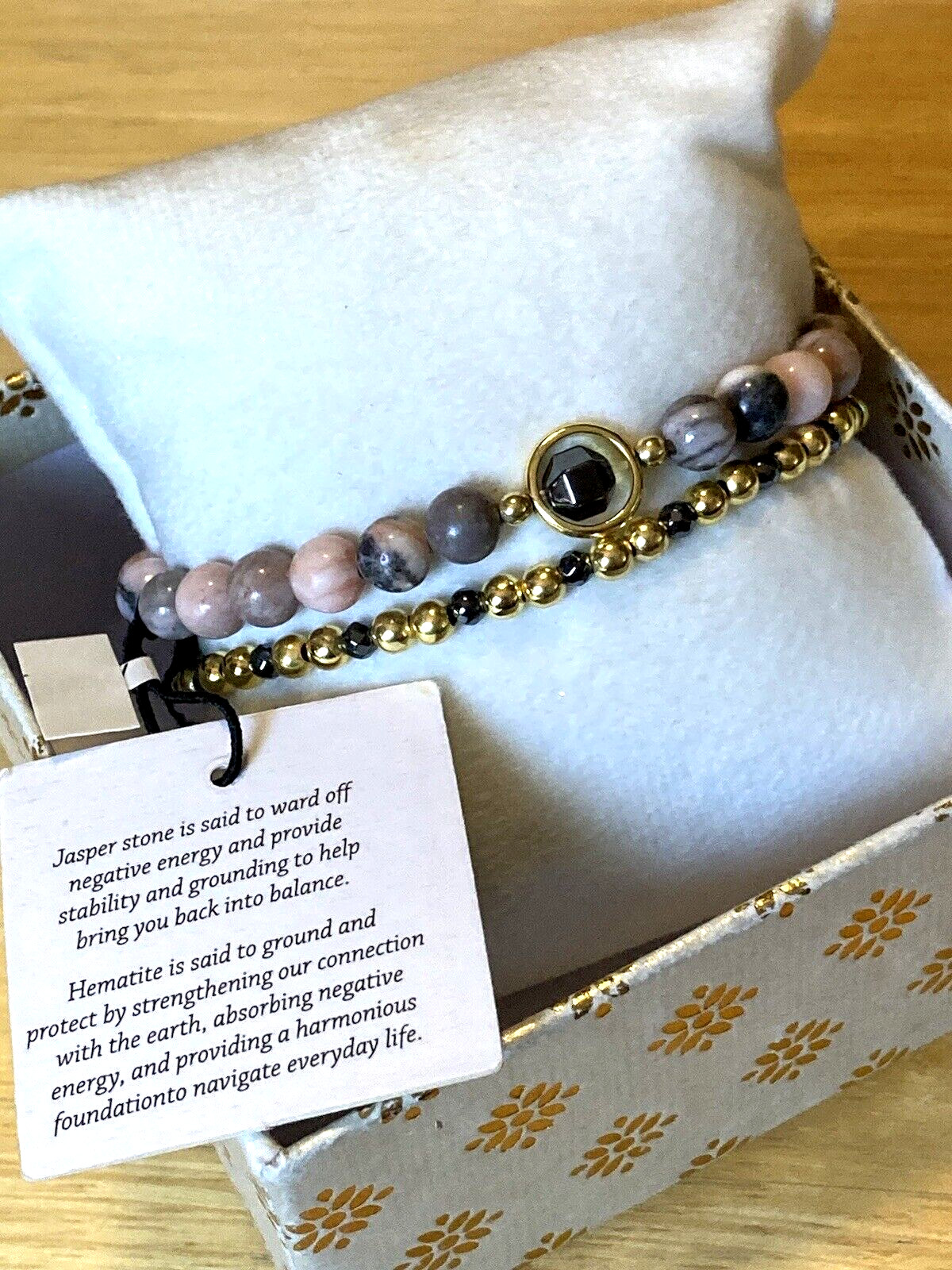 Shivam Bracelet Pink Jasper Hematite Gold Plated Beaded Set