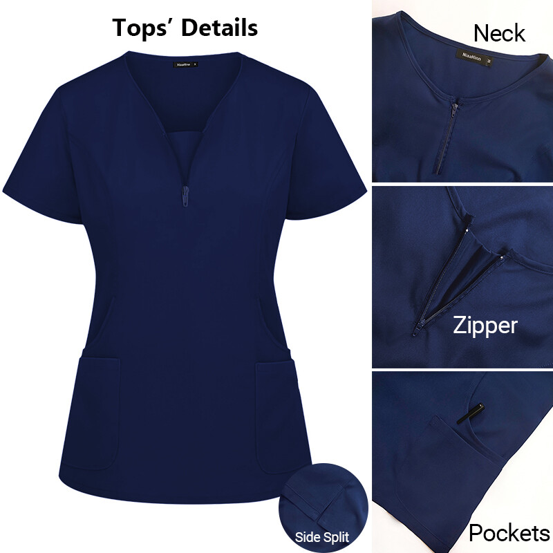 Stretch Scrub Women Solid V-Neck Top Cargo Jogger Pant Medical Nurse Uniform