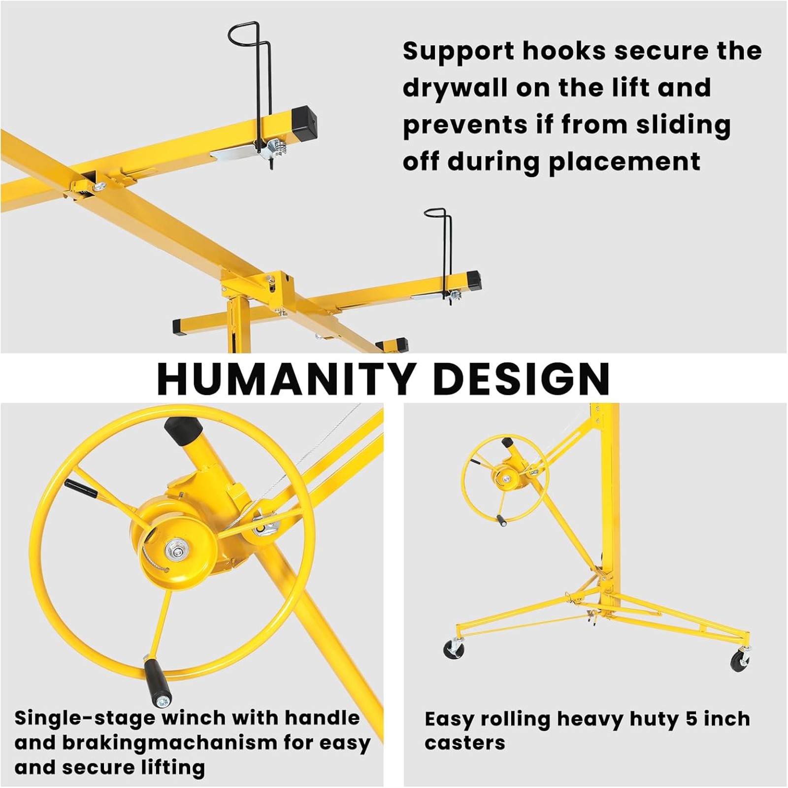 11FT 150lbs Drywall Lift Panel Hoist Plasterboard Sheetrock Jack Lift Rolling