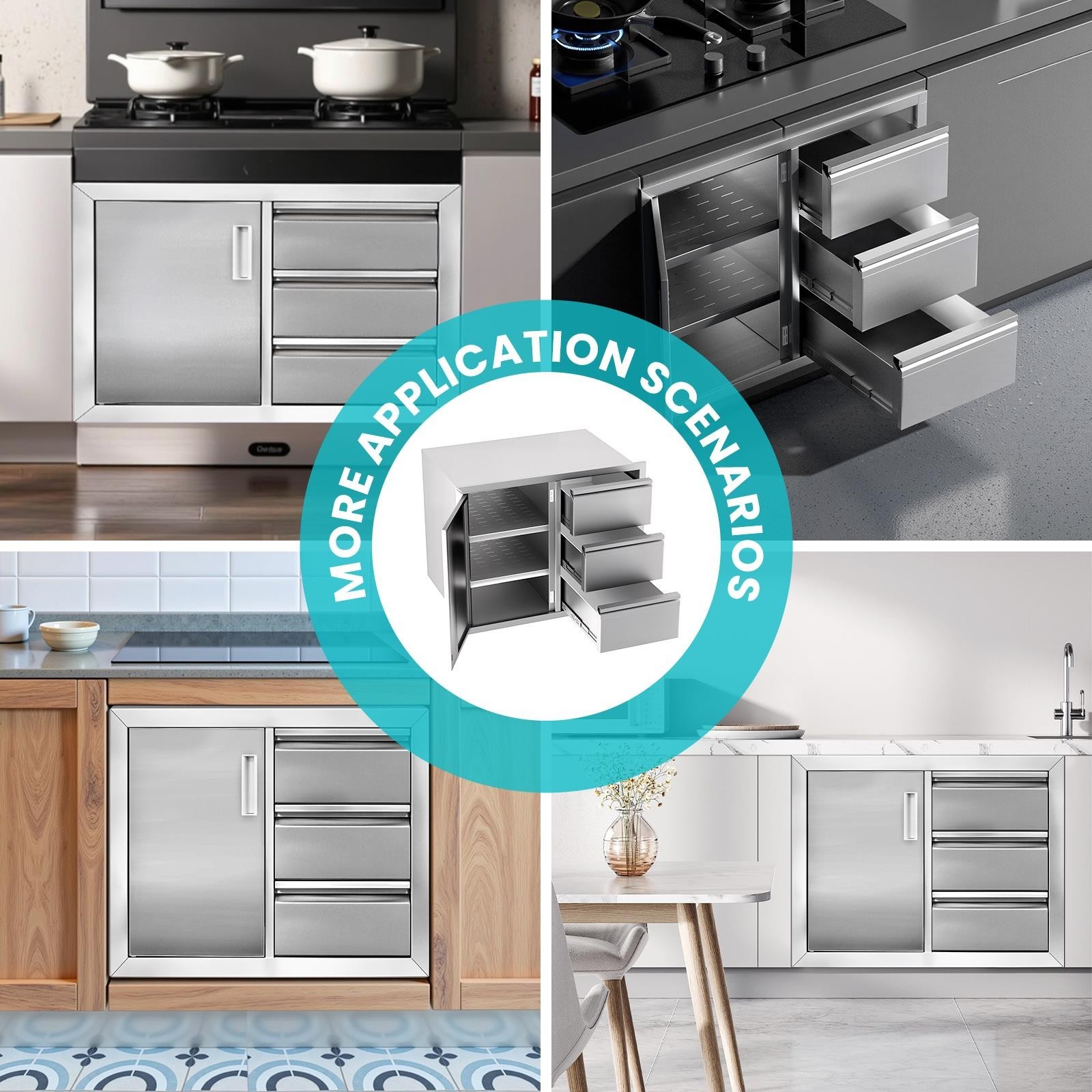 28"x22"Outdoor Kitchen BBQ Island Door Drawer Combo Access Drawers for BBQ Grill