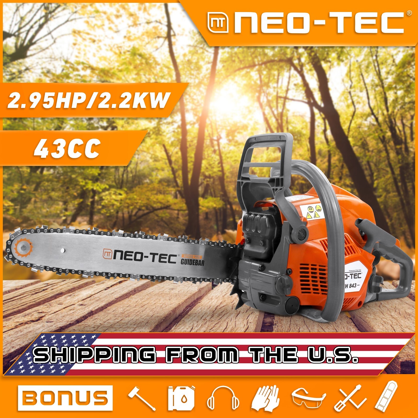 43cc Gas Chainsaw with 16'' Guide Bar and Chain Compatible with Husqvarna 543XP