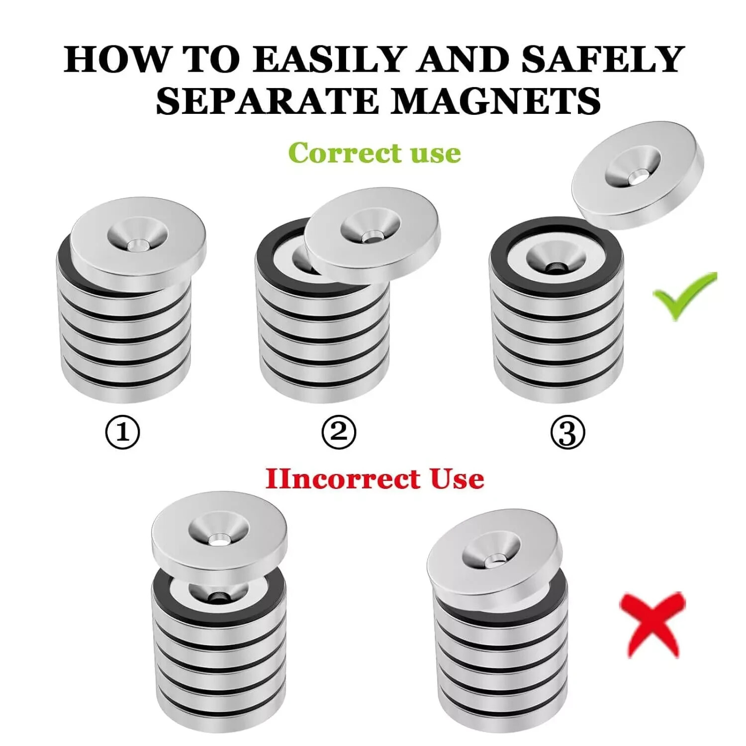 10 25 50 N52 Strong Countersunk Ring Magnets 1" x1/8 " Hole Rare Earth Neodymium