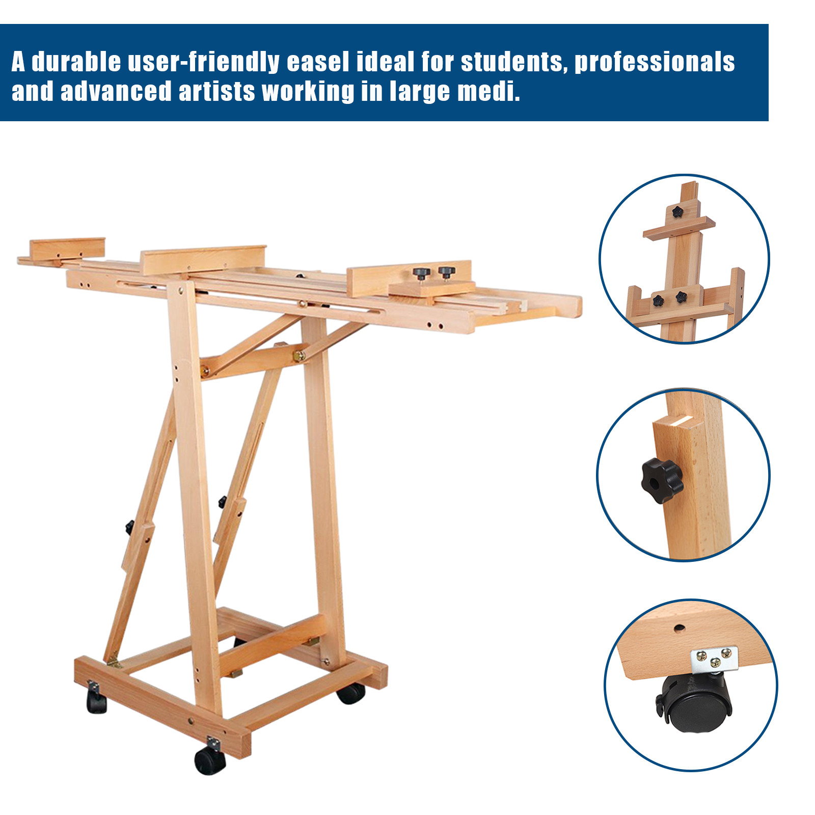 Large Heavy-Duty Studio Artist Easel H-Frame Wood Painting Art Easel Standing