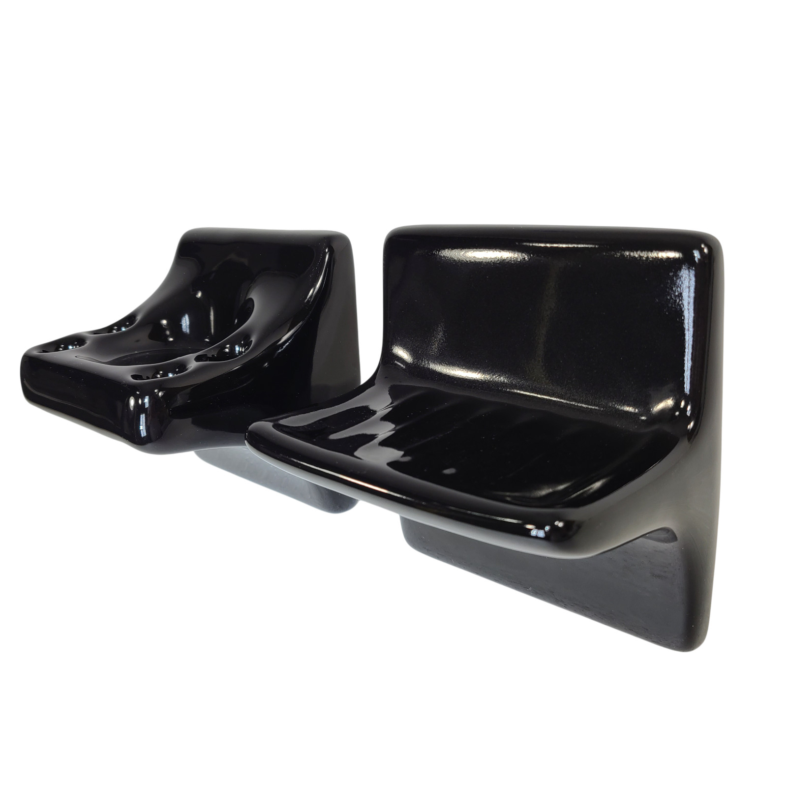 Vintage Black Ceramic Tile Soap Dish Tumbler Cup Tray Toothbrush Holder Set