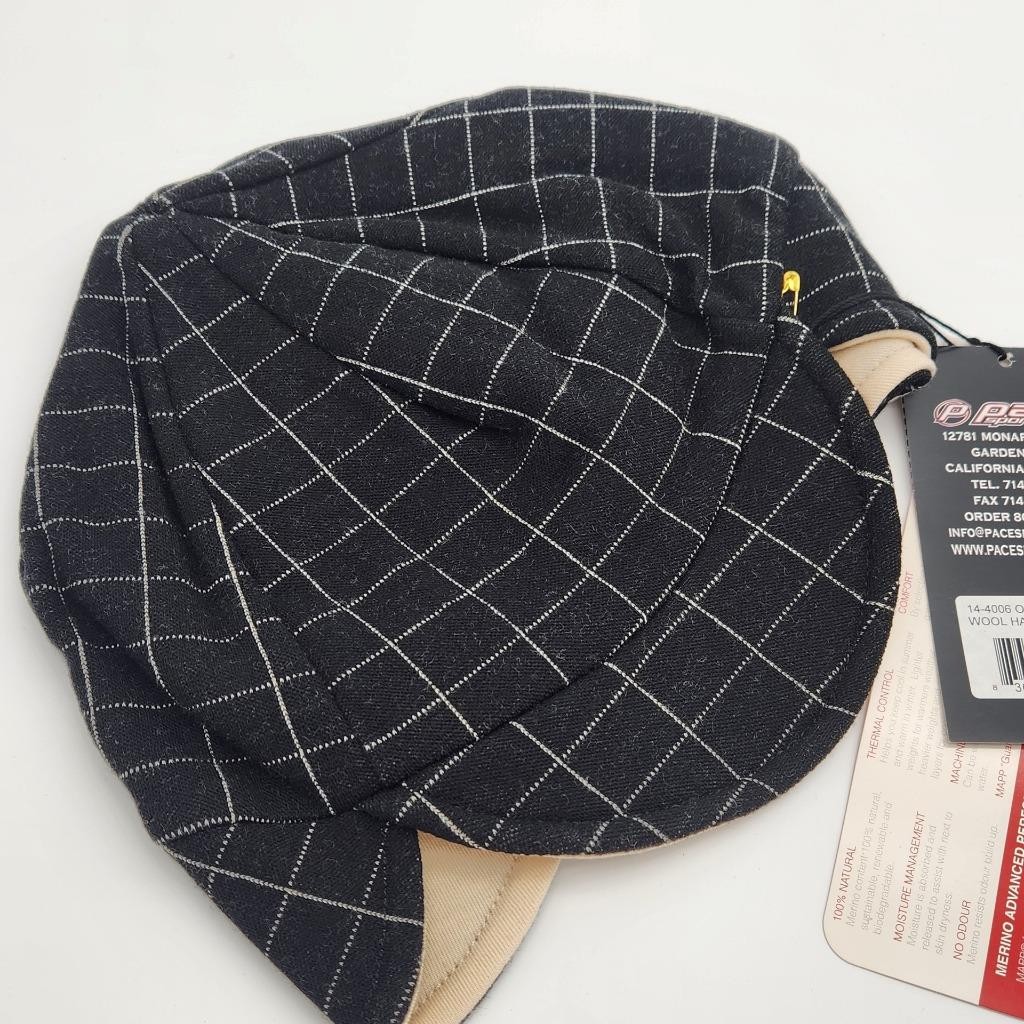 Pace Reversible Merino Wool Hat Square Print Eggshell Bicycle Cap NOS