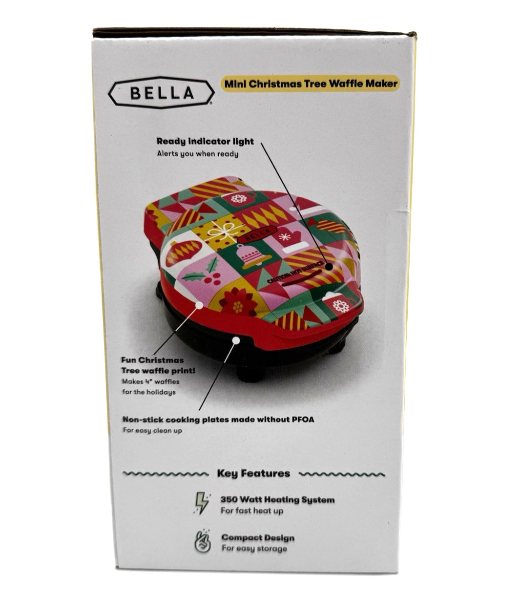 Bella Christmas Tree Mini Waffle Maker 350W Compact Holiday Limited Edition New