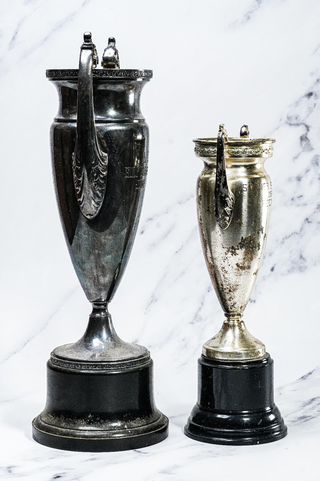 Classic Pair of Large Silverplate Antique Trophy Cup Trophies Home Decor Prop