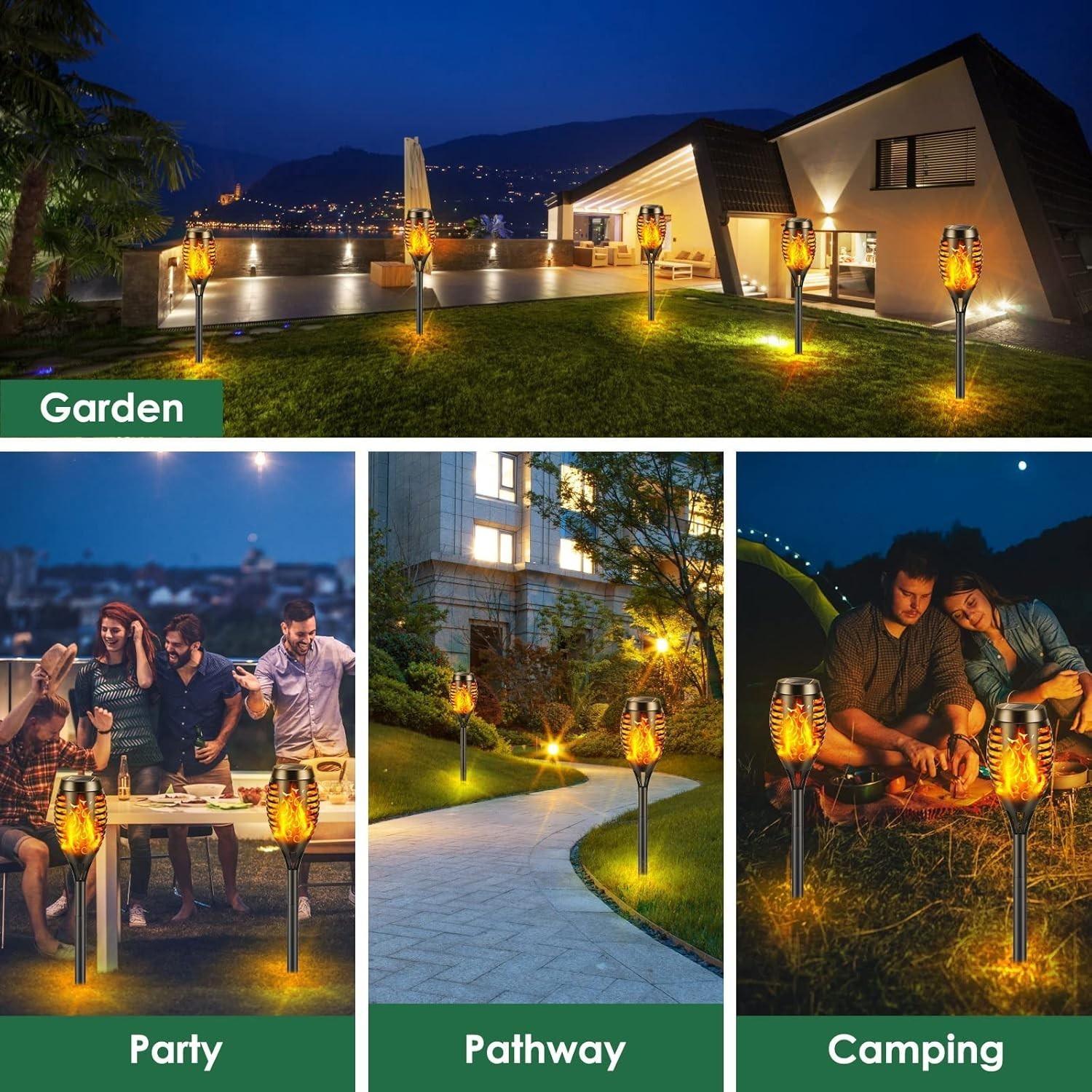 6Pack Flickering LED Solar Flame Tiki Torch Lights Outdoor Garden Yard Lawn Lamp