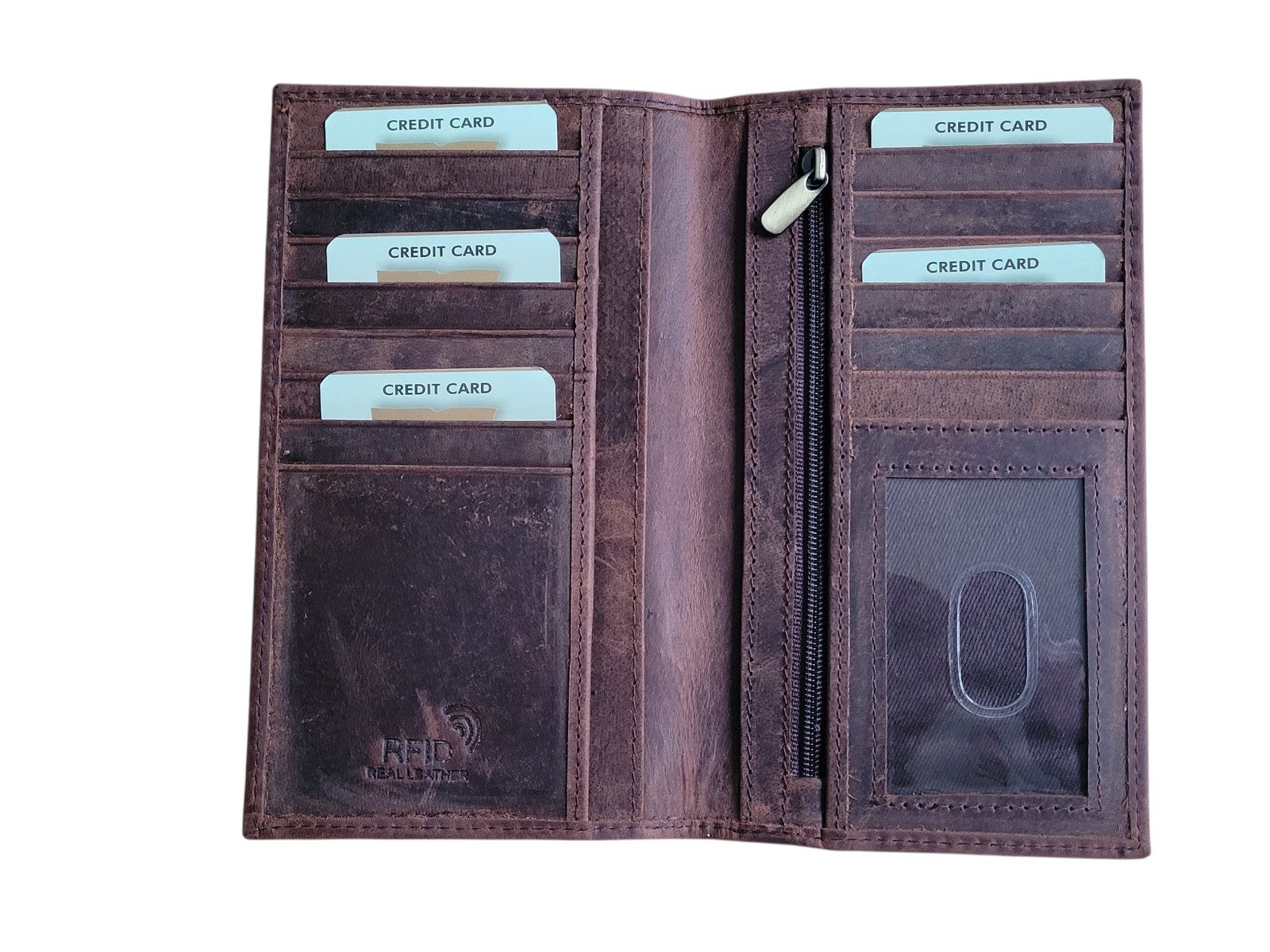 Western Buffalo Leather Rodeo Wallet RFID Blocking Bi-Fold Long Wallet