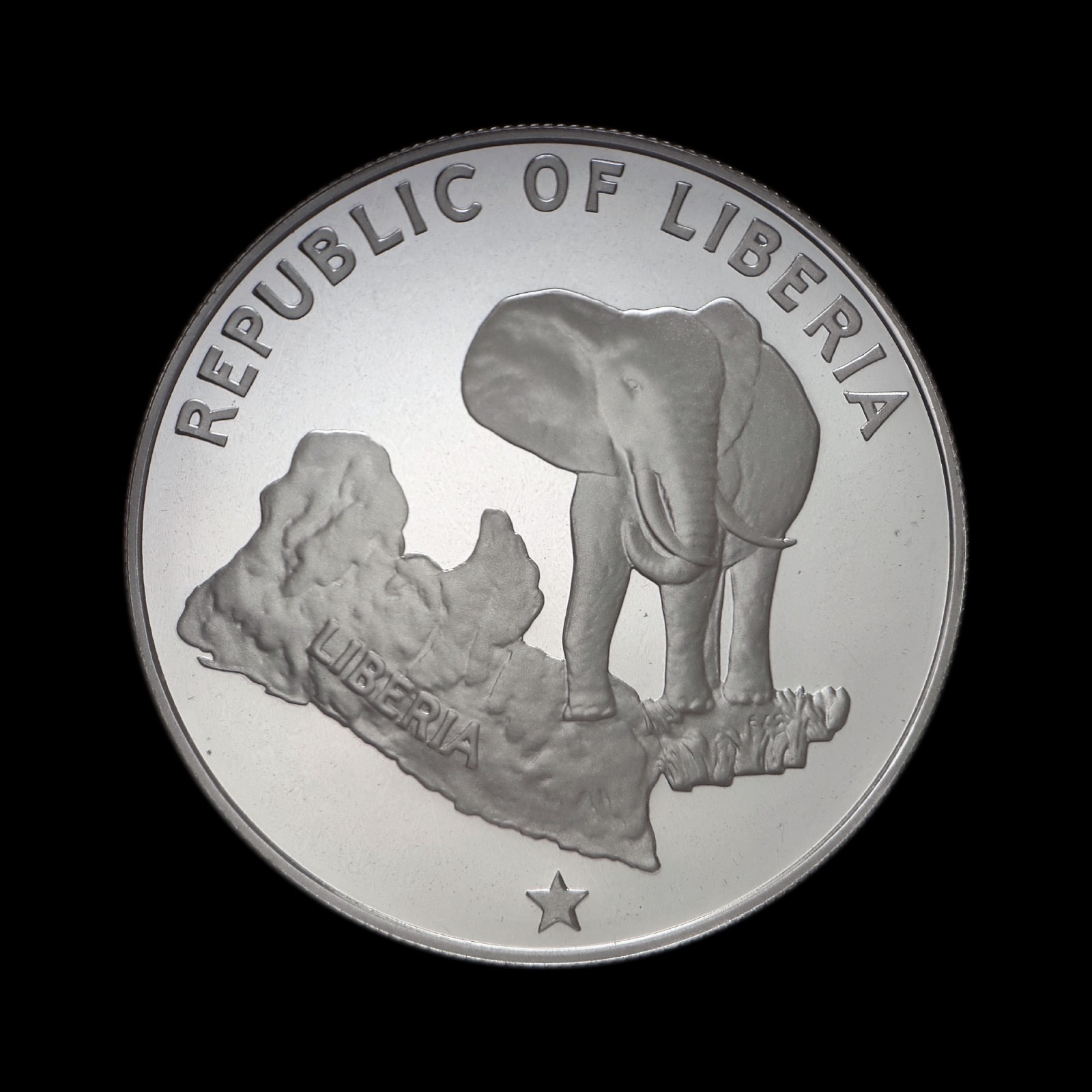 LIBERIA. 1976, 5 Dollars, Silver - Elephant, Map Stars, Royal Mint Proof RARE 1