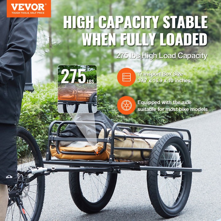 VEVOR Bike Cargo Trailer Bicycle Carrier Storage Cart 275 lbs Load Carbon Steel