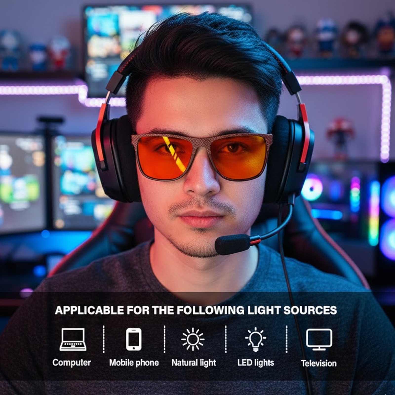 Blue Light Blocking Gaming Amber Glasses Lightweight Frame UV400 Computer Phone