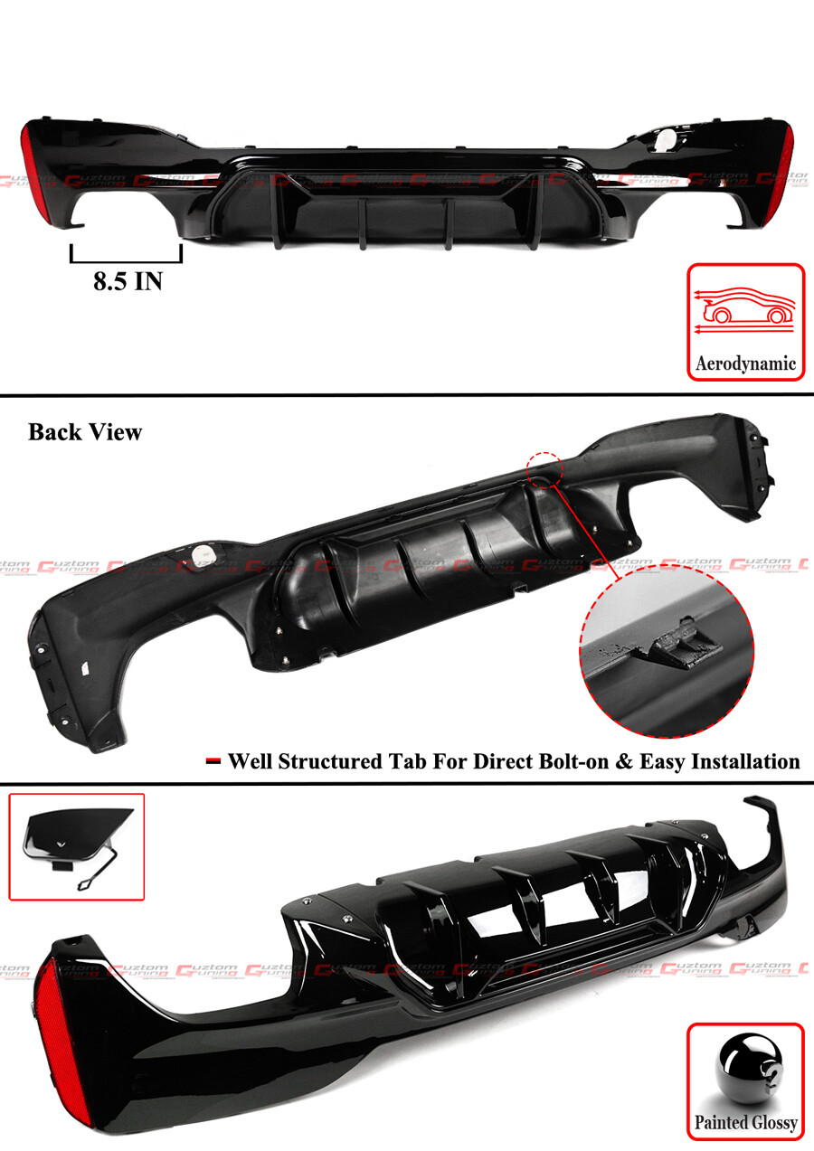 For 17-23 BMW G30 5 Series M Competition Style Gloss Black Rear Bumper Diffuser