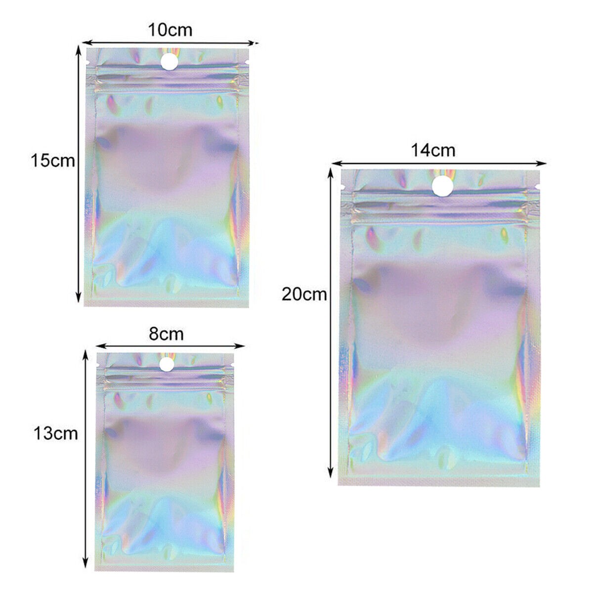 100-1000PCS Holographic Mylar Foil Bags Smell Proof Resealable Zip Seal Pouches