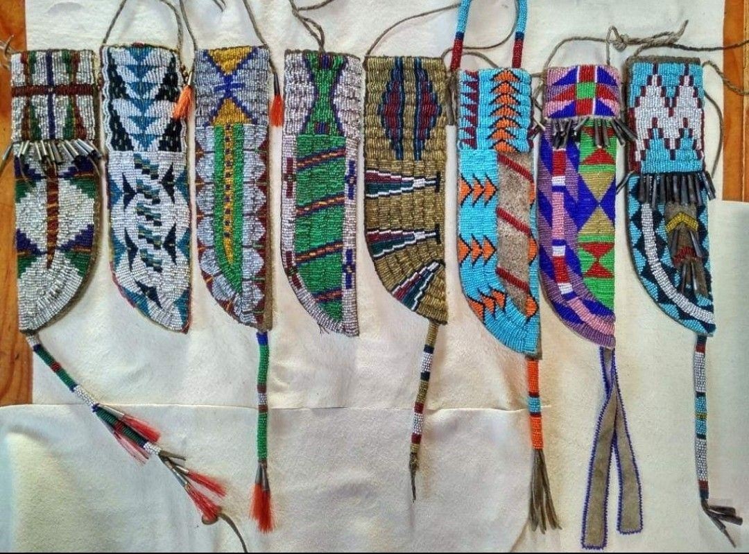 Indian Native Sioux Style Leather Knife Sheath Beaded With Fringes Knife Cover