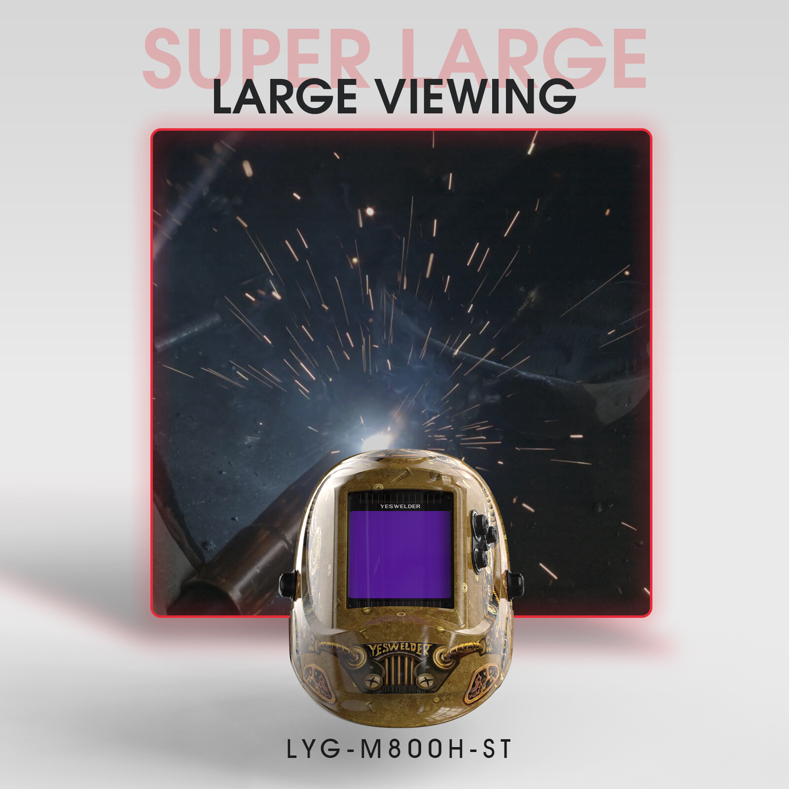 Large Viewing Screen True Color Auto Darkening Welding Helmet, 4 Arc Sensor