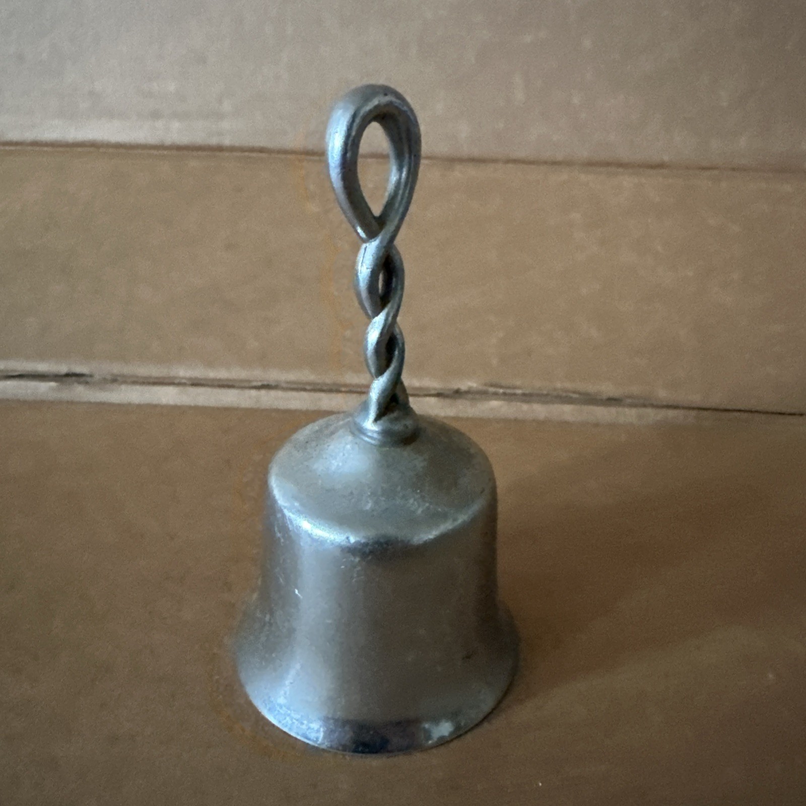 VTG twisted handle silver metal bell dinner supper NICE loud CLEAR ring vgc htf
