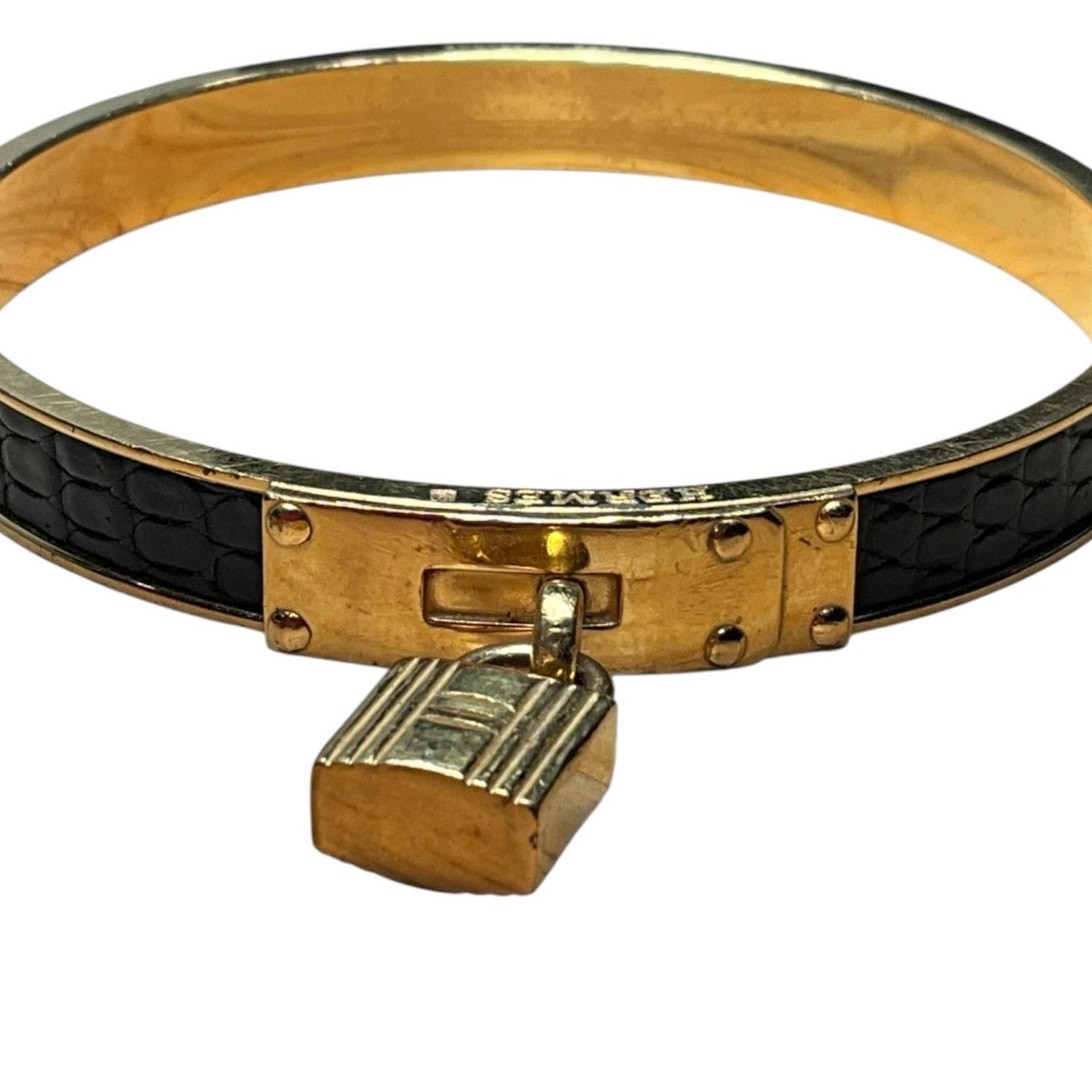 105. Hermes Lizard Kelly Lock Black & Gold Bangle