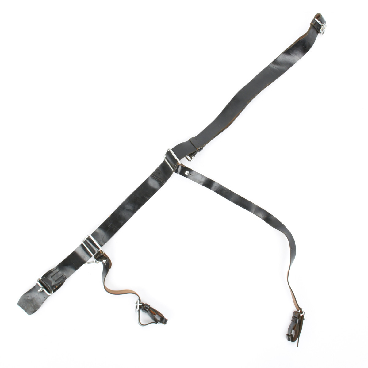 British early 1900s Black Patent Leather  Company Sword Belt with Hangers