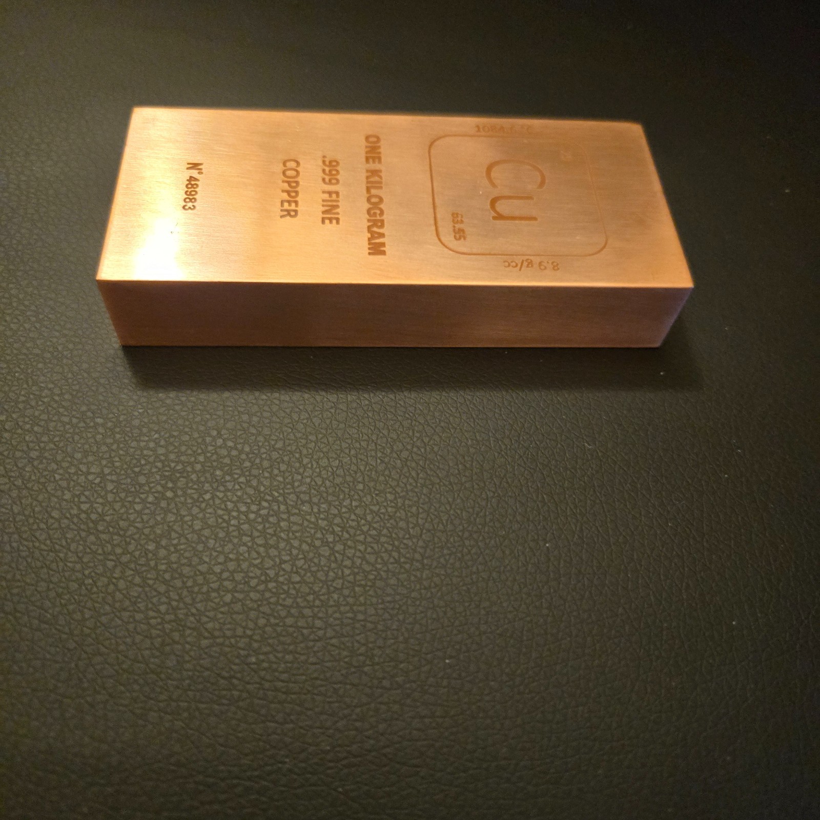 1 Kilo 2.2 pounds .999 copper bullion bar