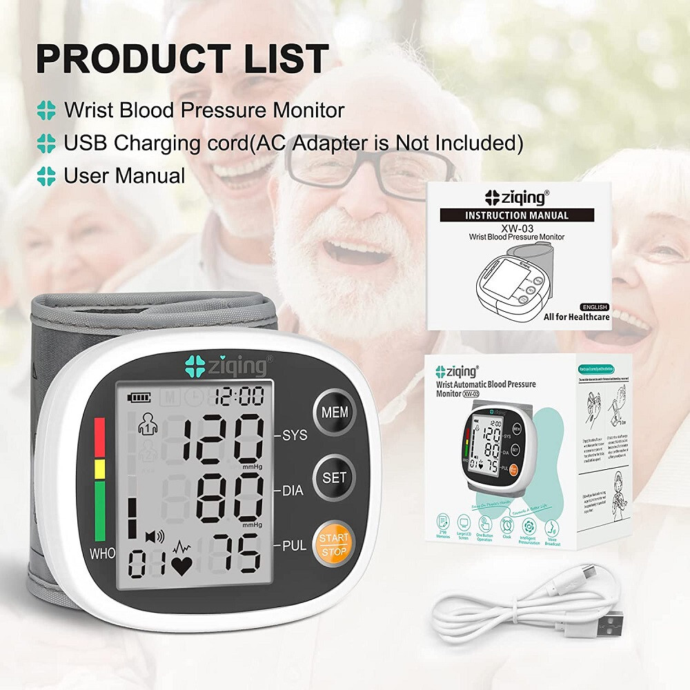 ziqing Digital Wrist Blood Pressure Monitor BP Cuff LCD Heart Rate Machine US