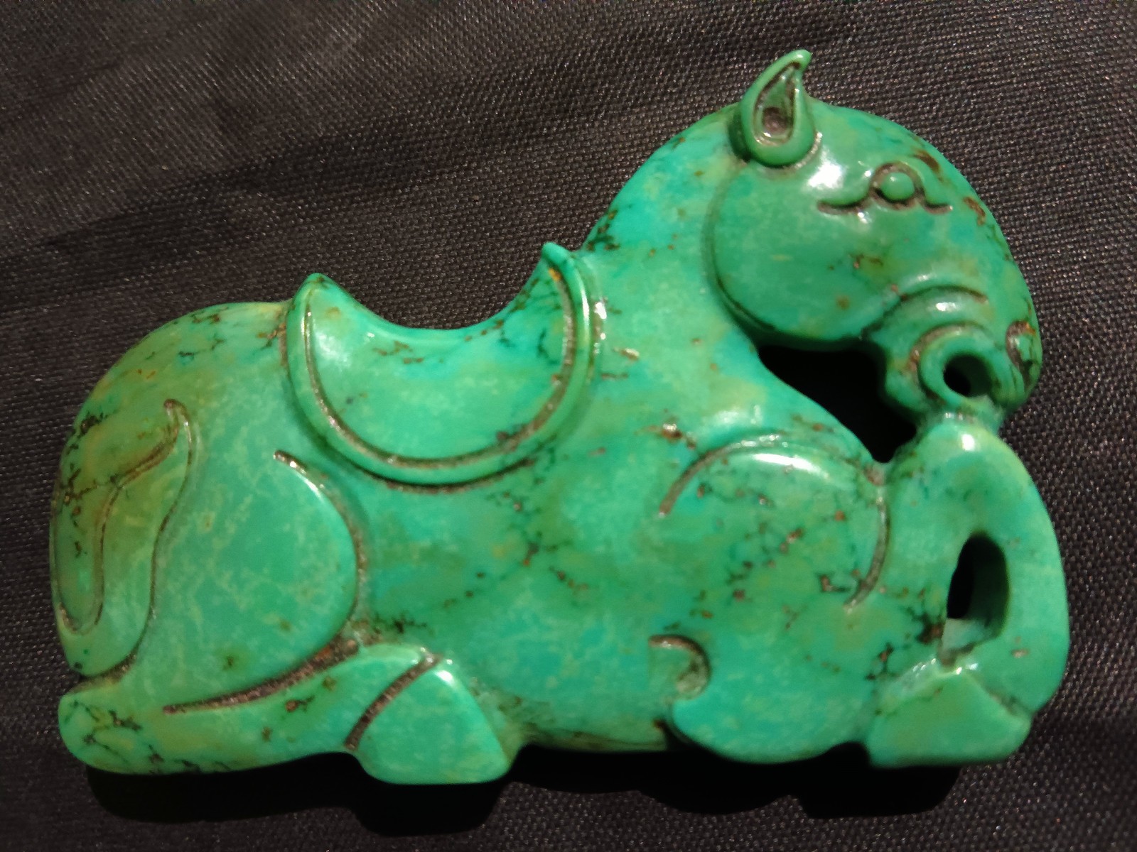 Chinese Old Turquoise Hand Carved *Horse* 2Faces Pendant