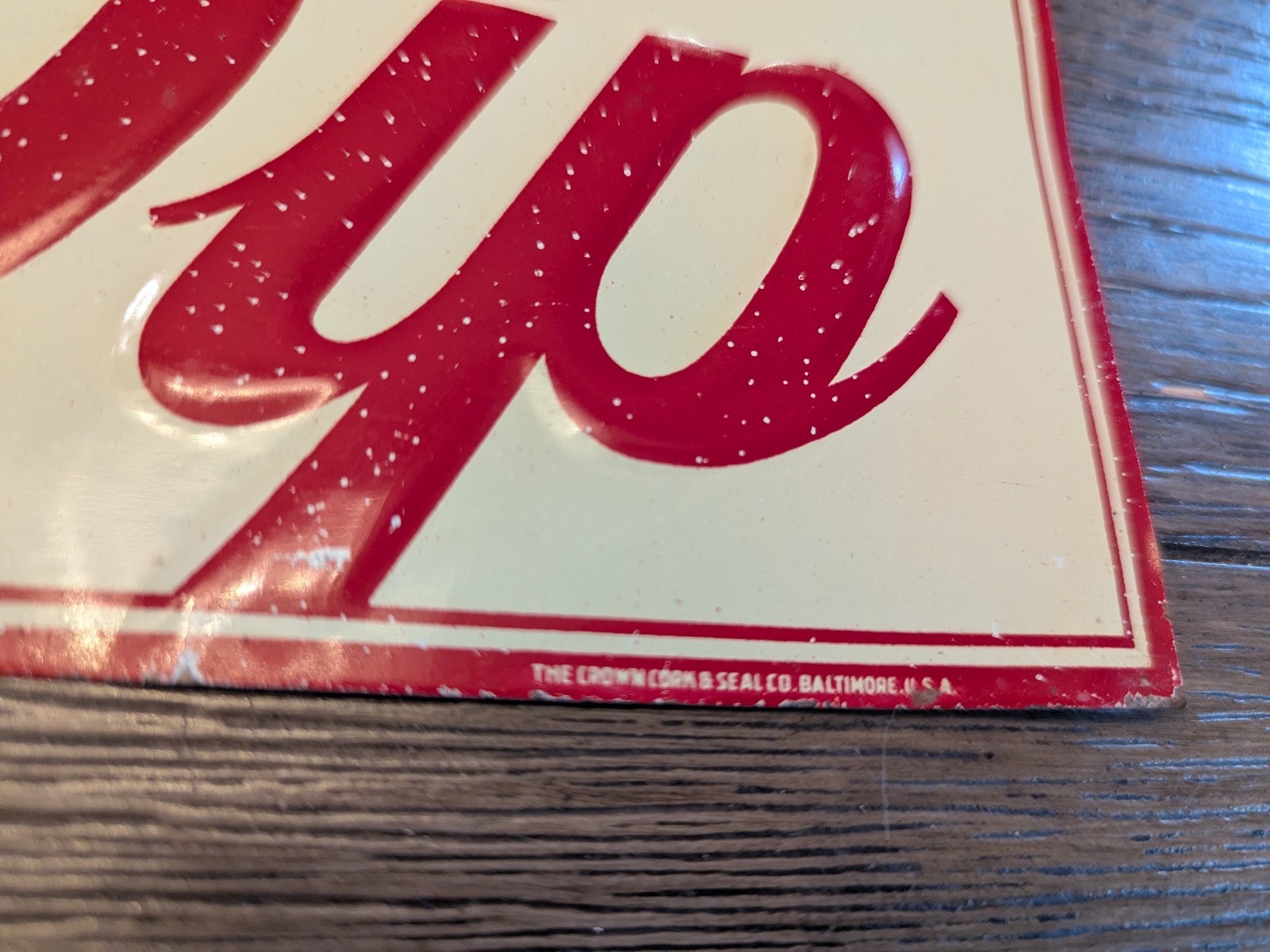 SUPER RARE WINE - DIP PROHIBITION ERA COLA TIN TACKER STRIP SIGN EMBOSSED CROWN