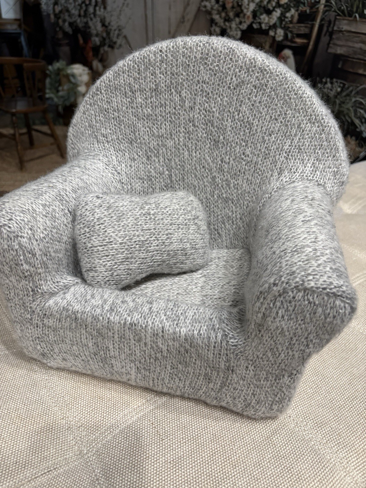 Gray Newborn Baby Photography Prop Posing Mini Sofa Arm Chair & Pillow