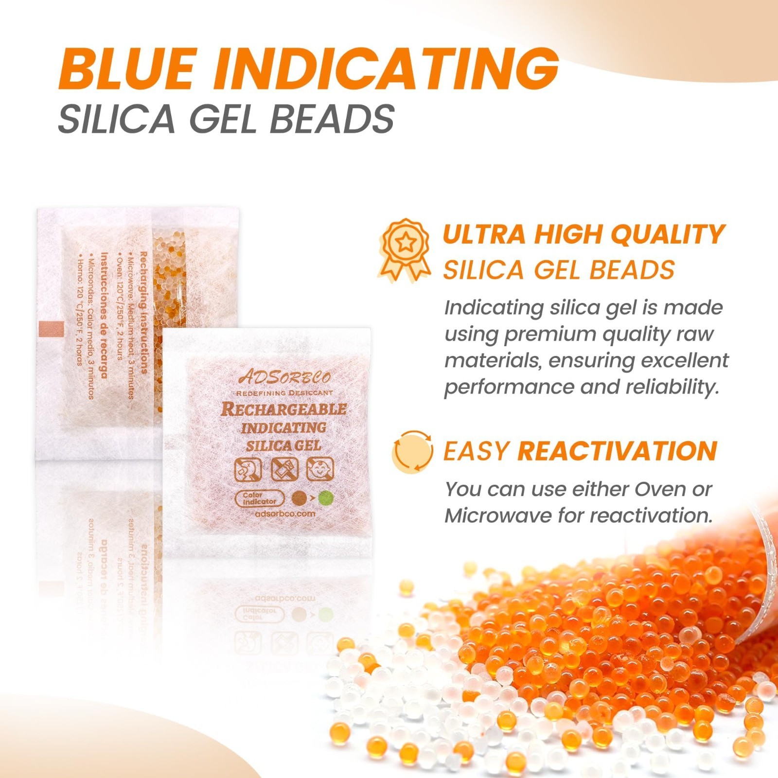 (500 Gram 2 Packages) Adsorbco Rechargeable Silica Gel Packets