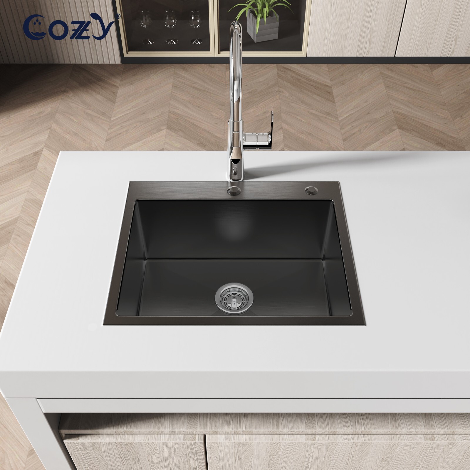 COZY Stainless Steel Kitchen Sink, 23" Single Bowl in Matte Black