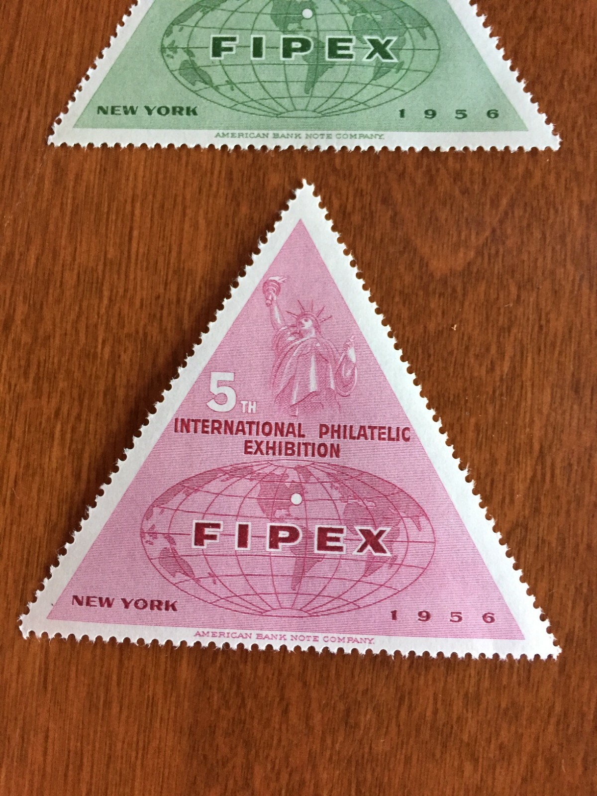 1956 FIPEX TRIANGULAR STAMP LOT 5TH INTERNATIONAL PHILATELIC EXHIBITION NEW YORK