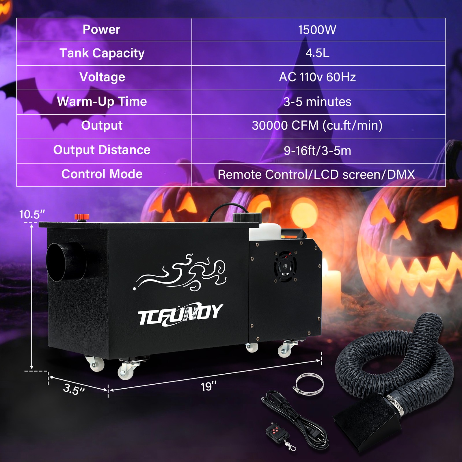 1500W Low Lying Fog Machine for Halloween Stage DJ Ground Fogger With DMX Remote