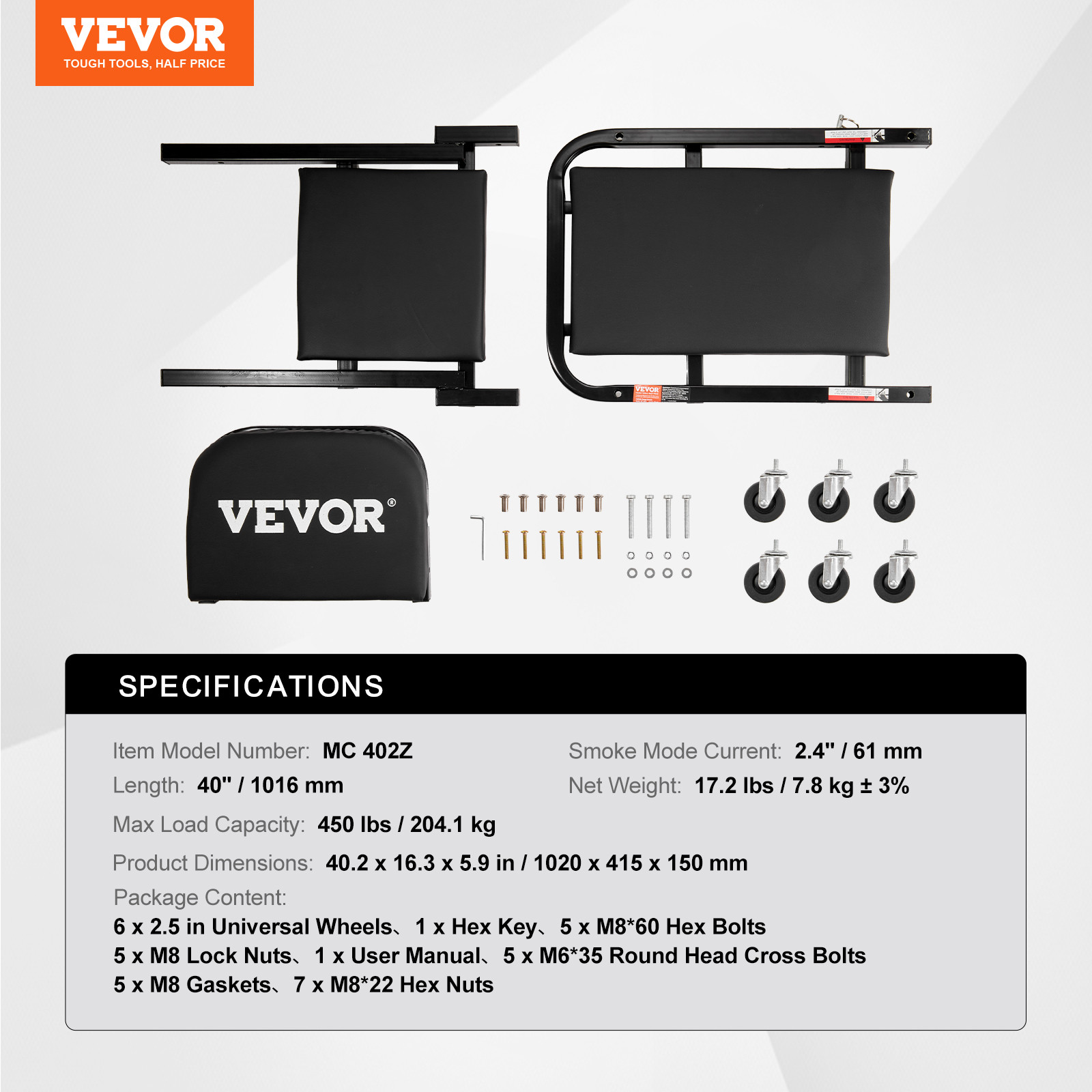 VEVOR 40 in Foldable Z Garage Creeper Mechanic Creeper Stool 450 lbs Capacity