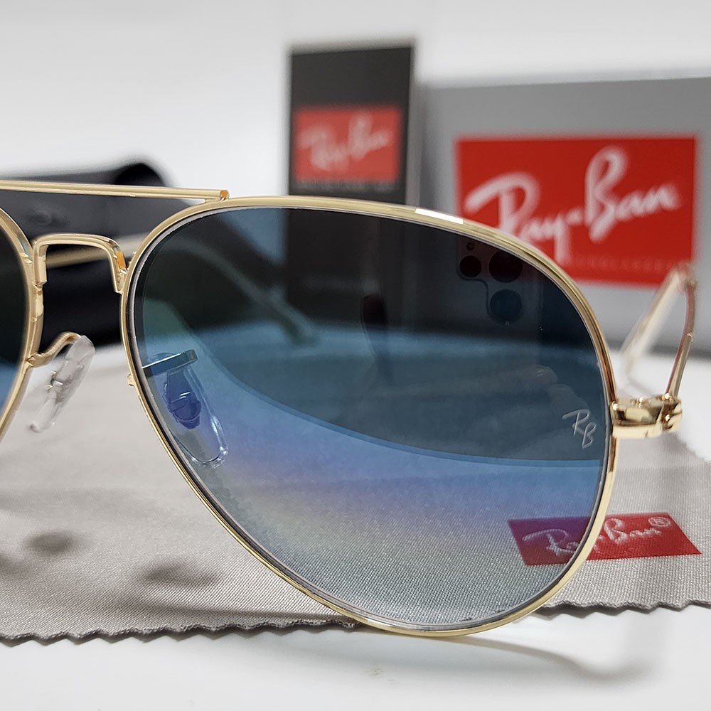 Ray-Ban RB3025 Aviator Pilot Sunglasses Gold Frame 58mm Glass Blue Lens 138mm