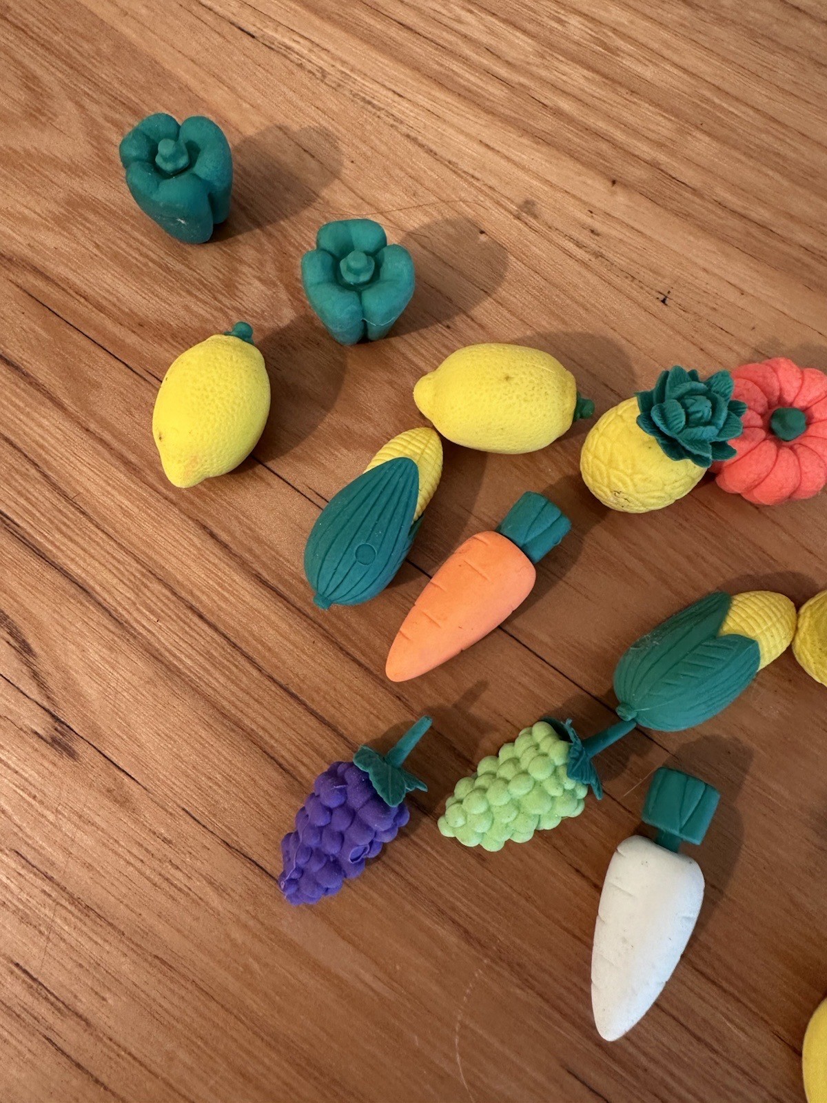Food Eraser Set of 23 Fruit and Veggies Small Erasers Used