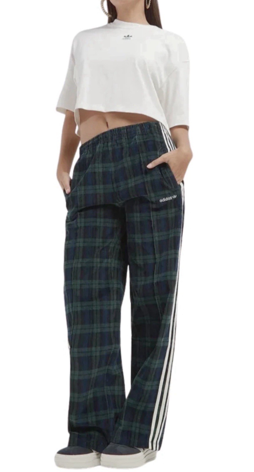 Adidas Originals Tartan Black Watch Plaid Corduroy Wide Leg Track Pant IX7415 M